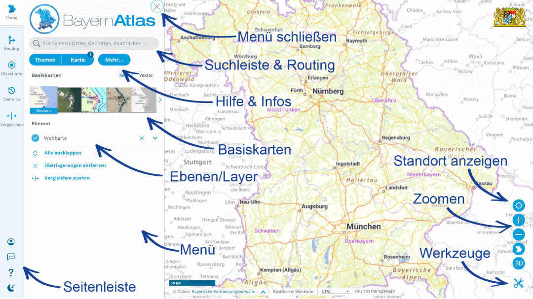 Oberfläche des BayernAtlas