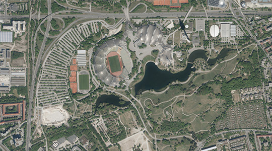 Luftbild der Olympia Sportanlage in München